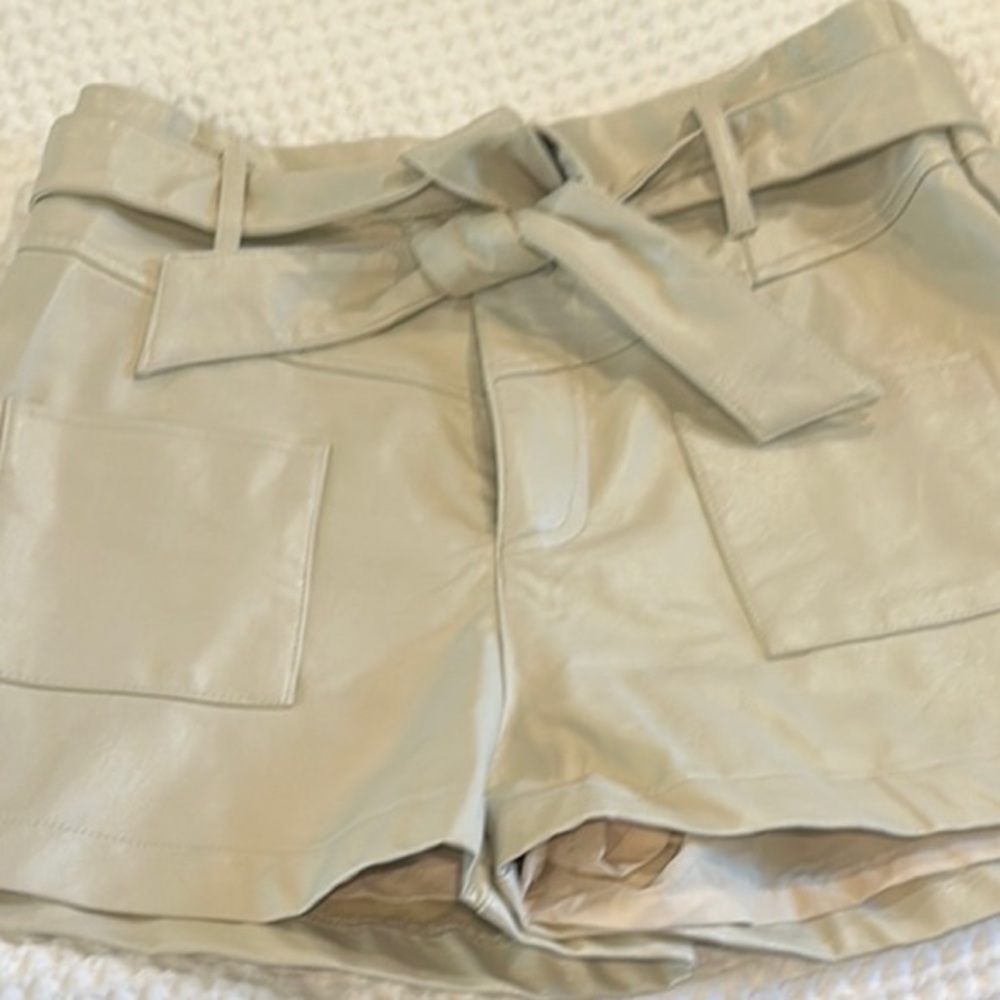 Mahina Tan High Waist faux leather Shorts with Relaxed Fit